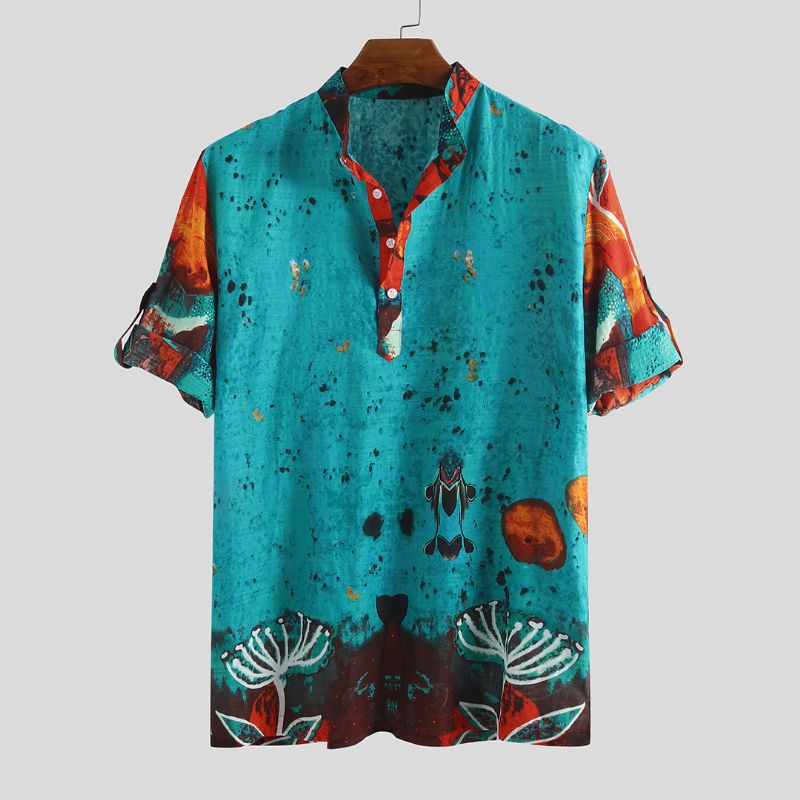 Heren Henley-shirts Met Kwallenprint En Halve Mouwen