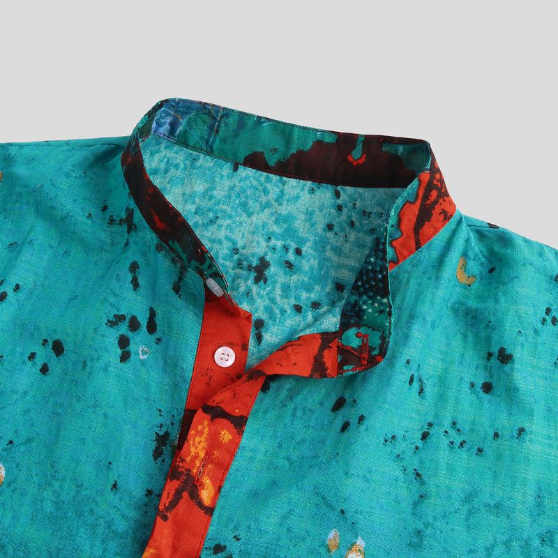 Heren Henley-shirts Met Kwallenprint En Halve Mouwen