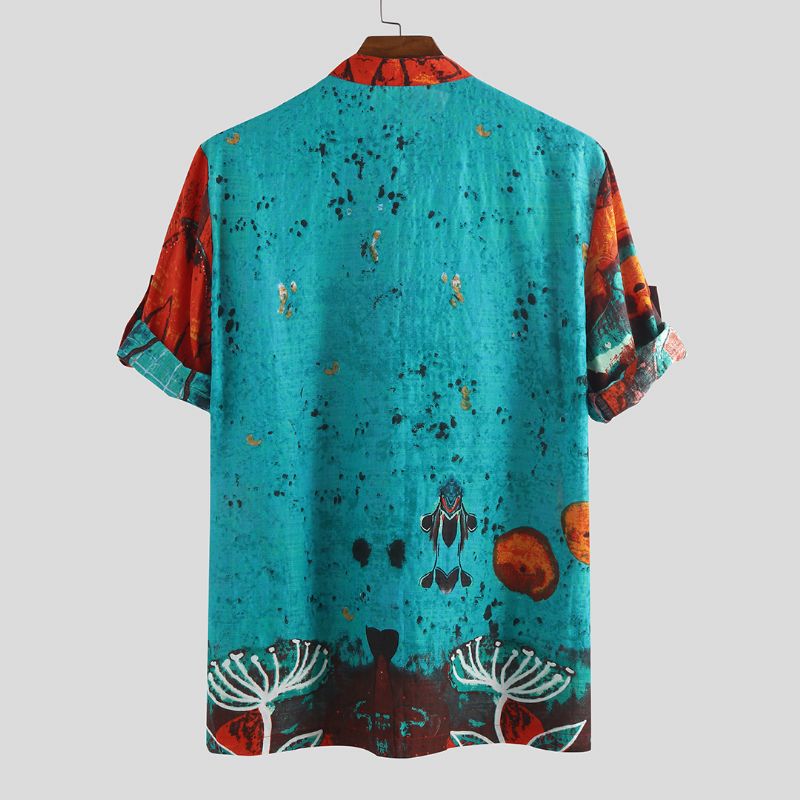 Heren Henley-shirts Met Kwallenprint En Halve Mouwen