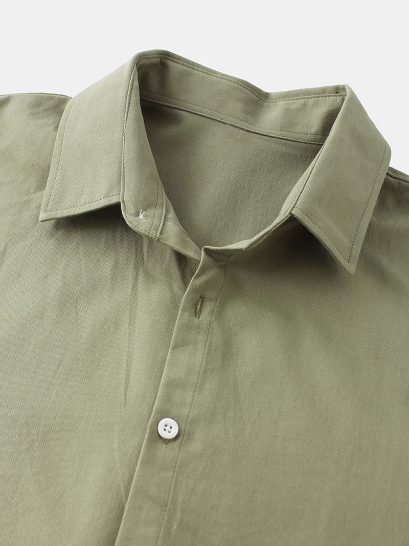 Heren Katoenen Effen Kleur Basic Revers Regular Fit Button-up Shirts Met Lange Mouwen