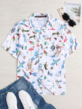 Heren Katoenen Grappige Dieren Cartoon Print Causale Losse Korte Mouwen Shirts