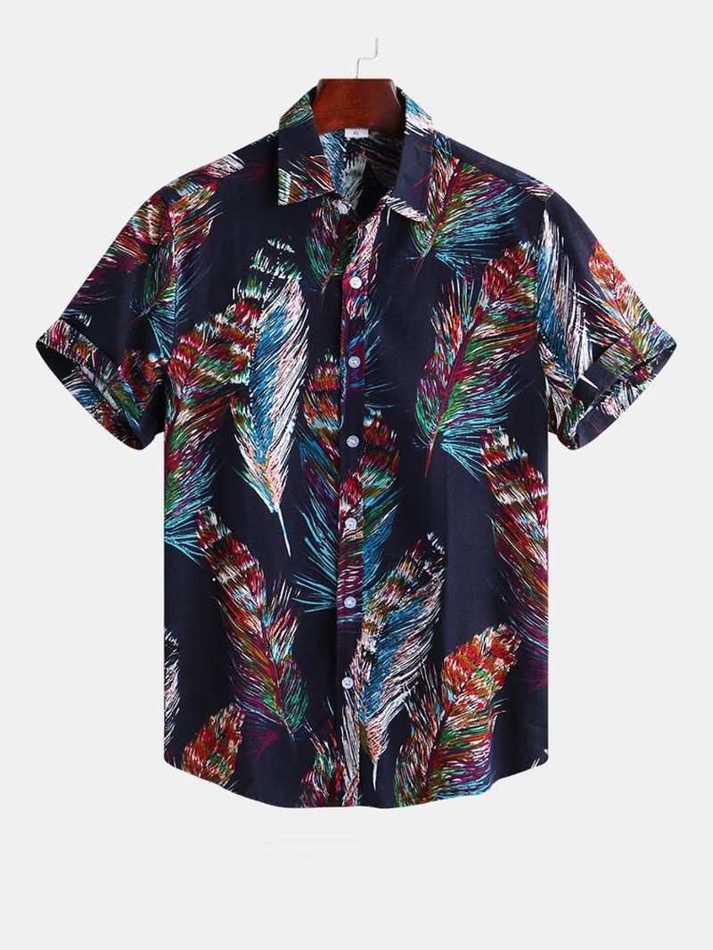 Heren Kleurrijke Veren Printign Zomer Bedrukte Hawaiiaanse Shirts