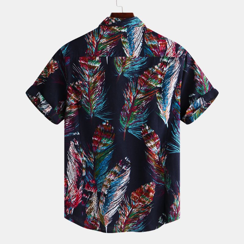 Heren Kleurrijke Veren Printign Zomer Bedrukte Hawaiiaanse Shirts