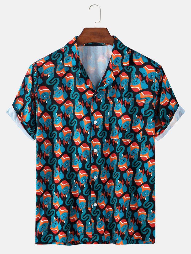 Heren Tropische Bladeren Print Hawaii Casual Shirts Met Korte Mouwen