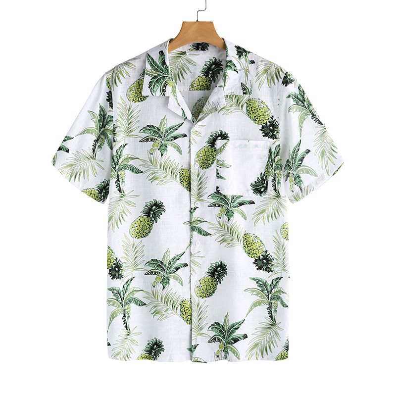 Heren Tropische Planten Bedrukte Hawaiiaanse Shirts Met Korte Mouwen