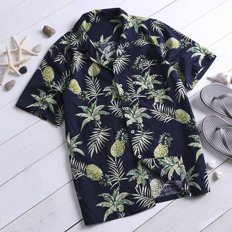 Heren Tropische Planten Bedrukte Hawaiiaanse Shirts Met Korte Mouwen