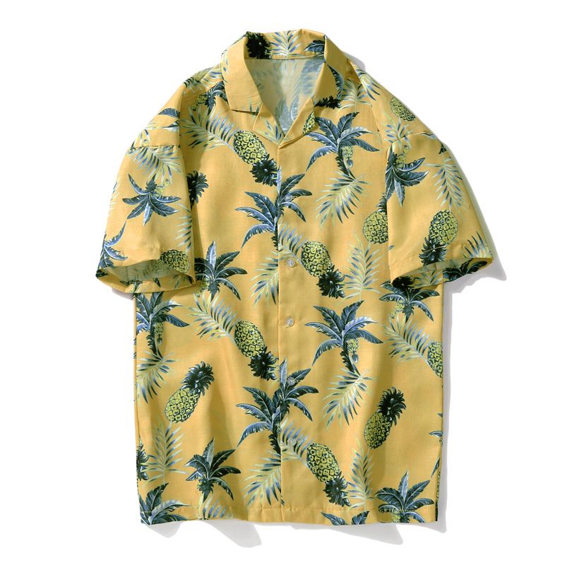 Heren Tropische Planten Bedrukte Hawaiiaanse Shirts Met Korte Mouwen