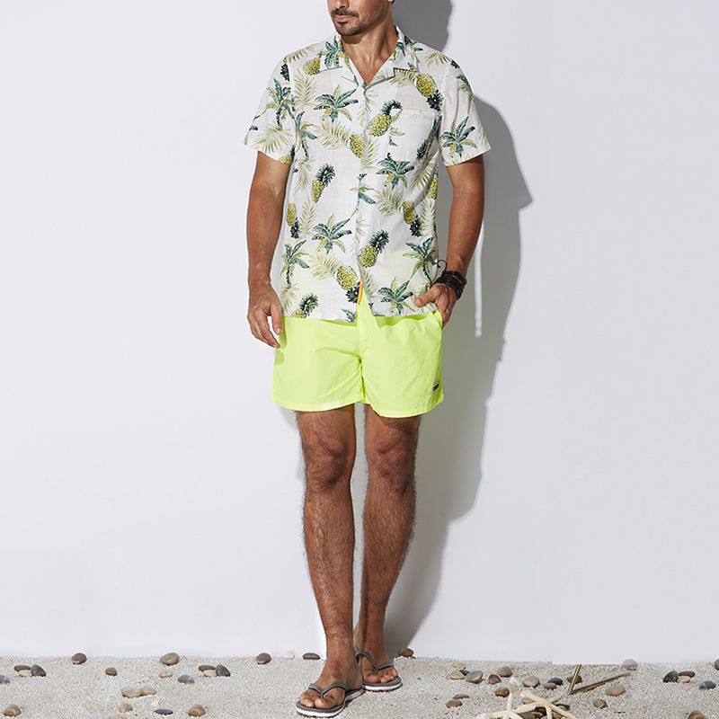 Heren Tropische Planten Bedrukte Hawaiiaanse Shirts Met Korte Mouwen