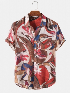 Heren Vakantie Bloemen Planten Print Revers Casual Korte Mouwen Shirts