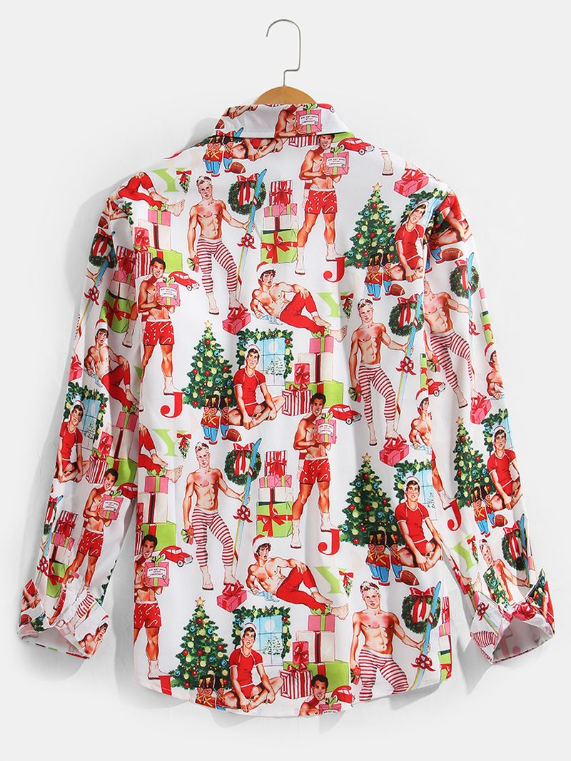 Kerststijl Heren Grappige Figuurprint Shirts Met Lange Mouwen