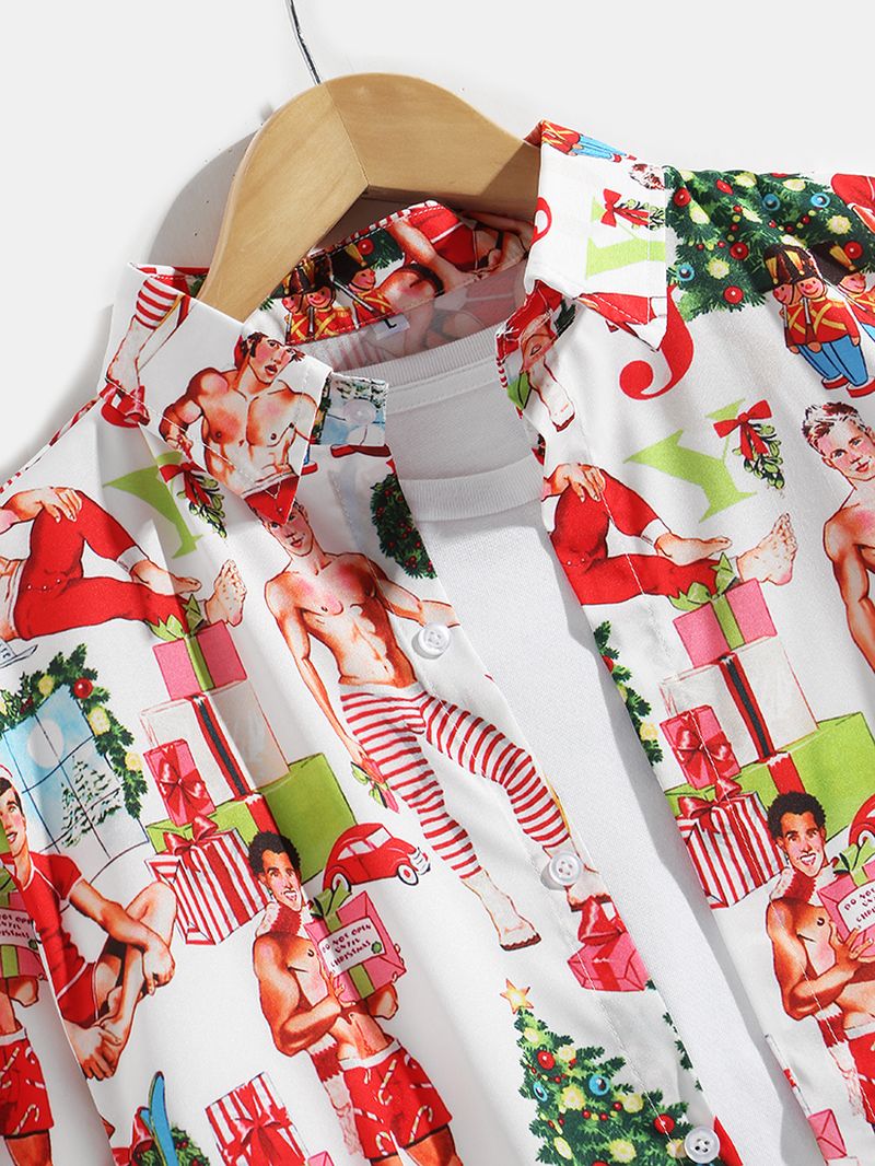 Kerststijl Heren Grappige Figuurprint Shirts Met Lange Mouwen