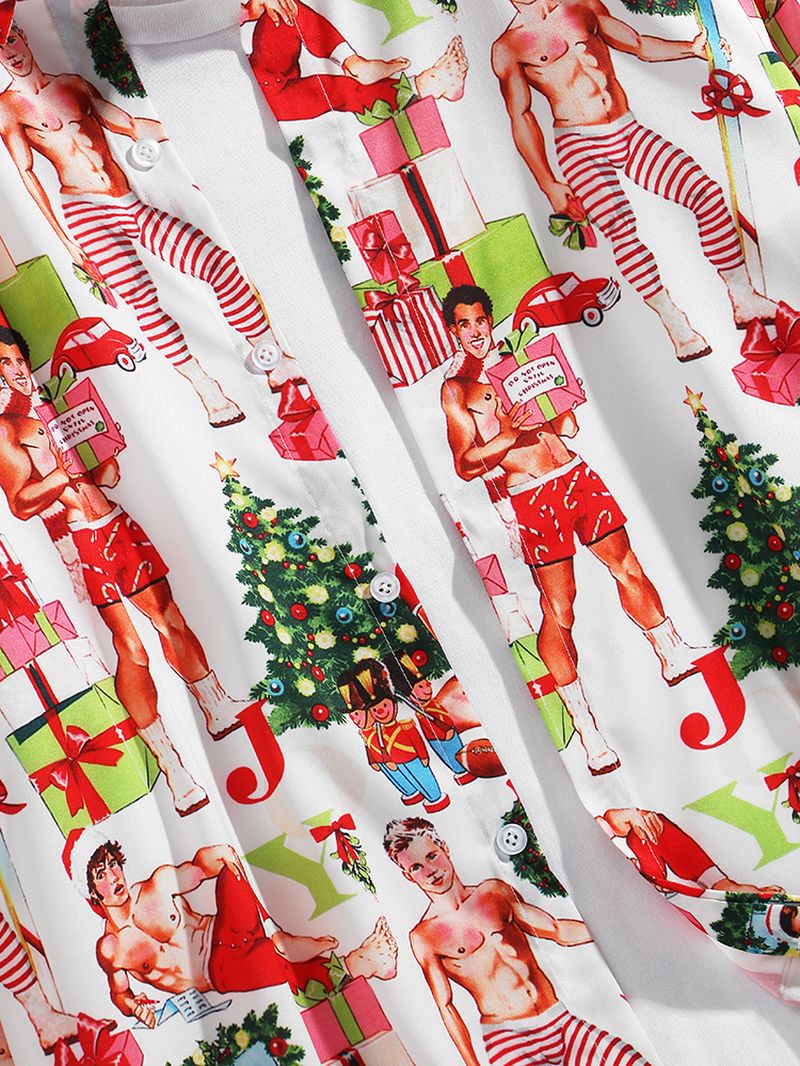 Kerststijl Heren Grappige Figuurprint Shirts Met Lange Mouwen