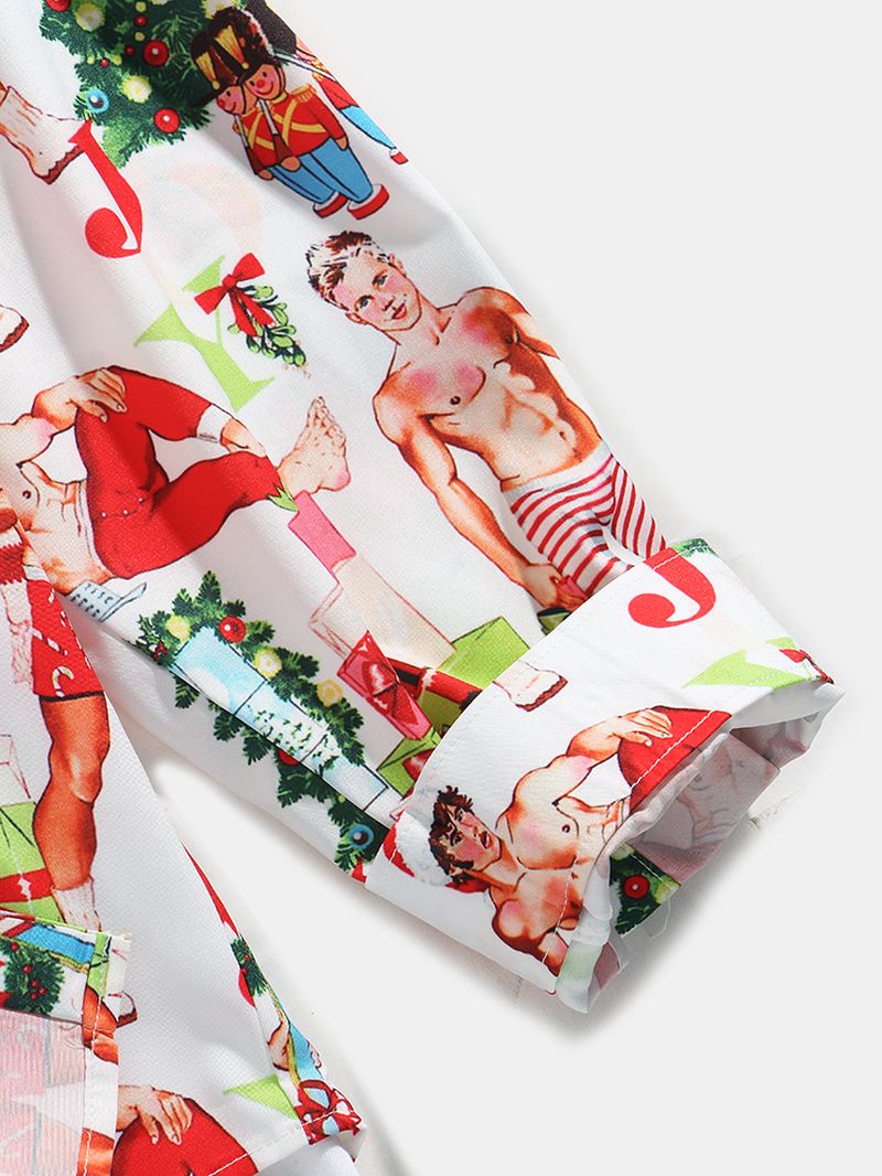 Kerststijl Heren Grappige Figuurprint Shirts Met Lange Mouwen