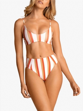 Dames Kleurrijk Gestreept Rugbandage Hoge Taille Bikini Rugloos Badpak