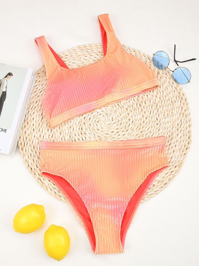 Dames Tie Dye Brede Schouderbanden Strand Hoge Taille Bikini