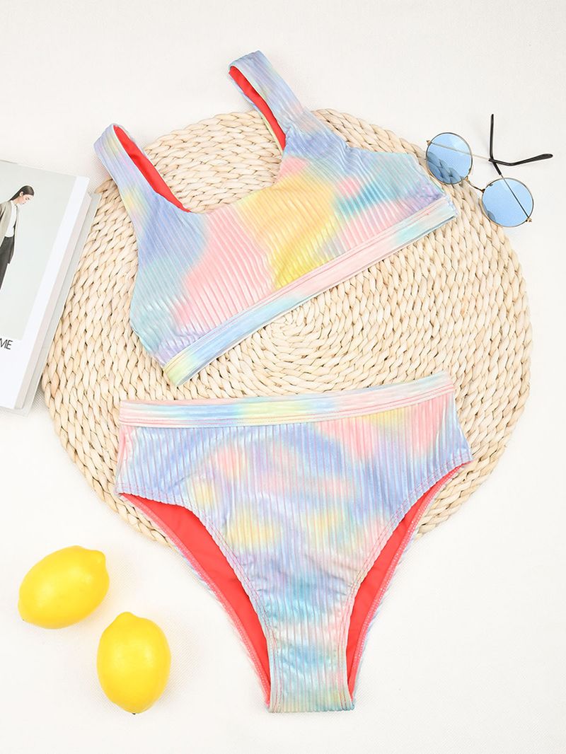 Dames Tie Dye Brede Schouderbanden Strand Hoge Taille Bikini