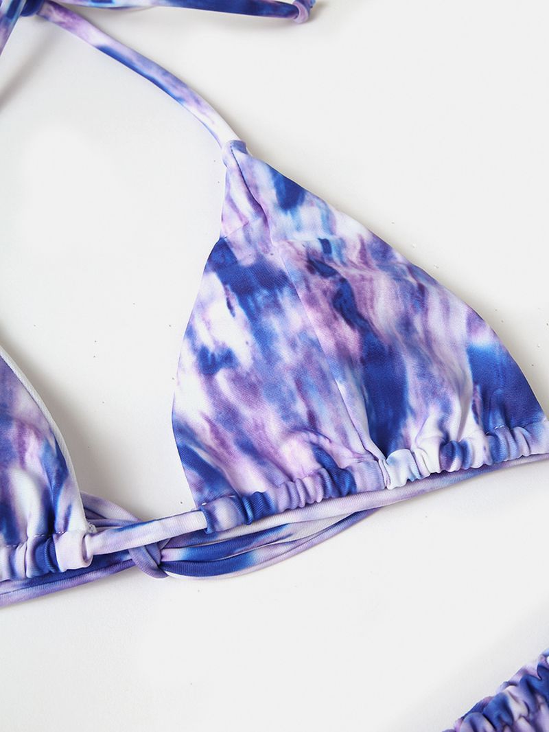 Dames Tie-dye Print Halter Backless Elastische Lage Taille Bikini's Beachwear