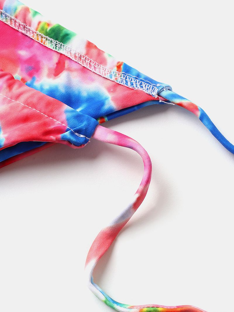 Dames Tie Dye Triangle Halter String Micro Bikini's Backles Beachwear Met Hand Ring