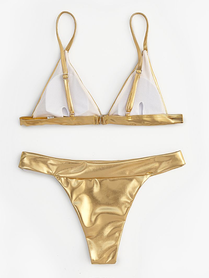 Dames Triangle Bronzing Effen Kleur String Bikini