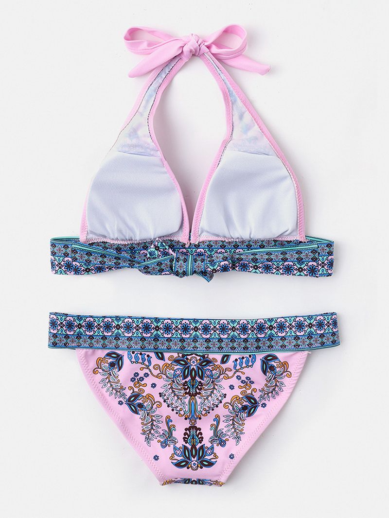 Etnische Bloemenprint Geknoopte Halter String Zomer Strand Bikini Sets