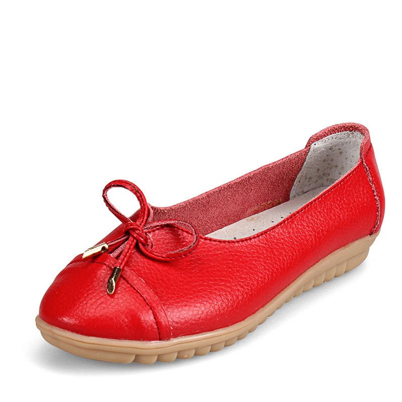 Amerikaanse Maat 5-10 Vrouwen Platte Casual Outdoor Lederen Ronde Neus Zachte Comfortabele Slip Op Flats Schoenen