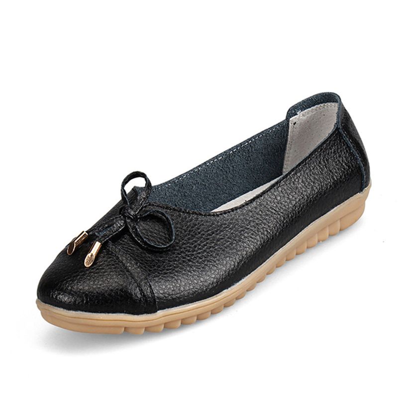 Amerikaanse Maat 5-10 Vrouwen Platte Casual Outdoor Lederen Ronde Neus Zachte Comfortabele Slip Op Flats Schoenen