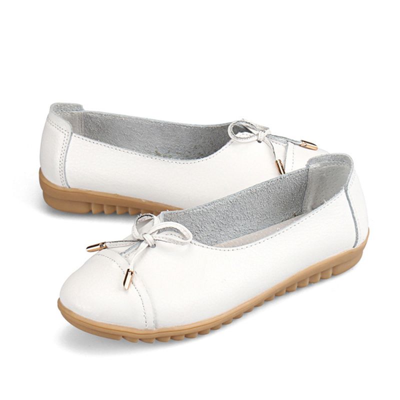 Amerikaanse Maat 5-10 Vrouwen Platte Casual Outdoor Lederen Ronde Neus Zachte Comfortabele Slip Op Flats Schoenen