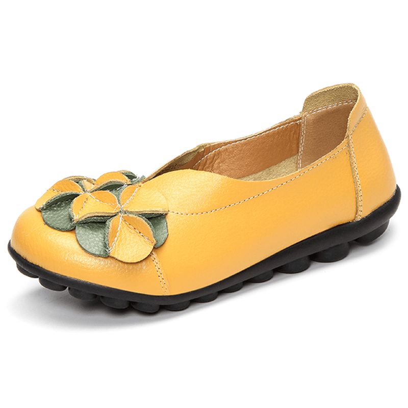 Amerikaanse Maat 5-13 Vrouwen Bloem Platte Schoenen Casual Outdoor Lederen Slip Op Ronde Neus Loafers