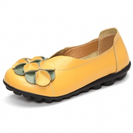 Amerikaanse Maat 5-13 Vrouwen Bloem Platte Schoenen Casual Outdoor Lederen Slip Op Ronde Neus Loafers