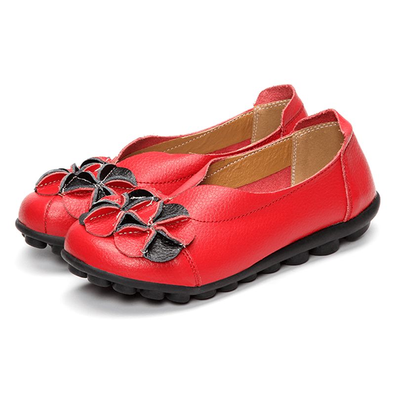 Amerikaanse Maat 5-13 Vrouwen Bloem Platte Schoenen Casual Outdoor Lederen Slip Op Ronde Neus Loafers