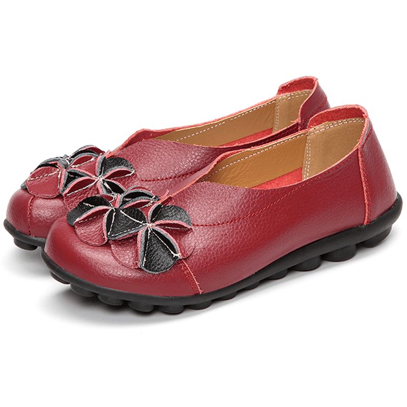 Amerikaanse Maat 5-13 Vrouwen Bloem Platte Schoenen Casual Outdoor Lederen Slip Op Ronde Neus Loafers