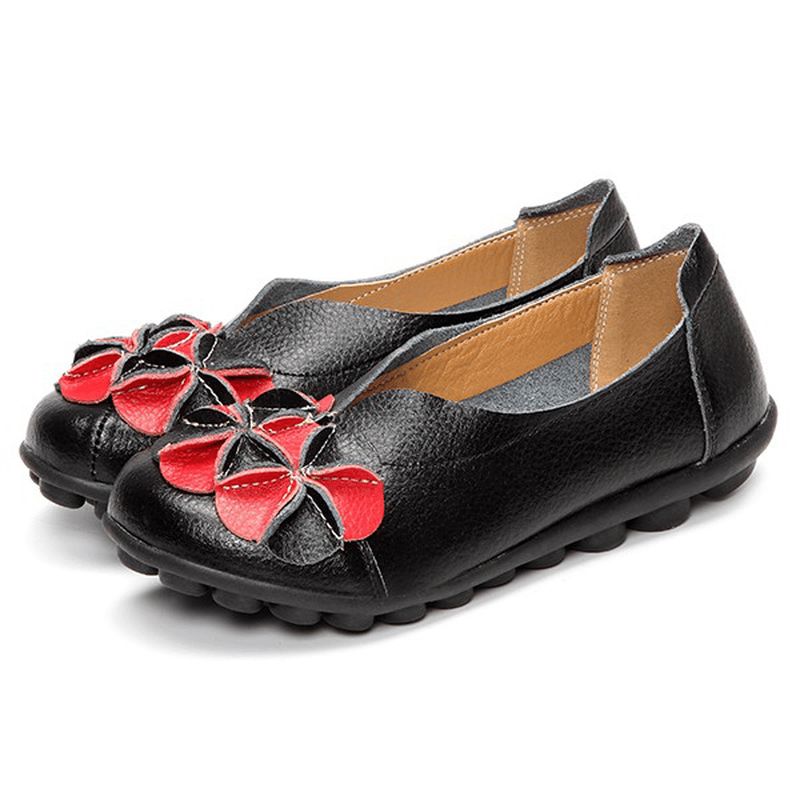 Amerikaanse Maat 5-13 Vrouwen Bloem Platte Schoenen Casual Outdoor Lederen Slip Op Ronde Neus Loafers