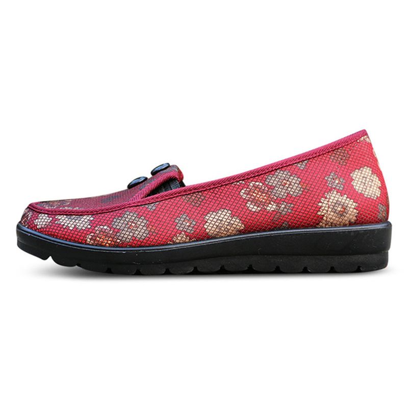 Bloemen Mesh Ademende Slip-on Platte Schoenen Ronde Neus Zachte Zool Flats