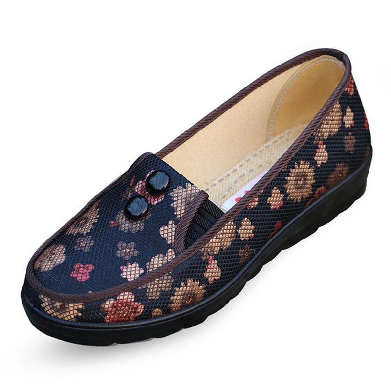 Bloemen Mesh Ademende Slip-on Platte Schoenen Ronde Neus Zachte Zool Flats