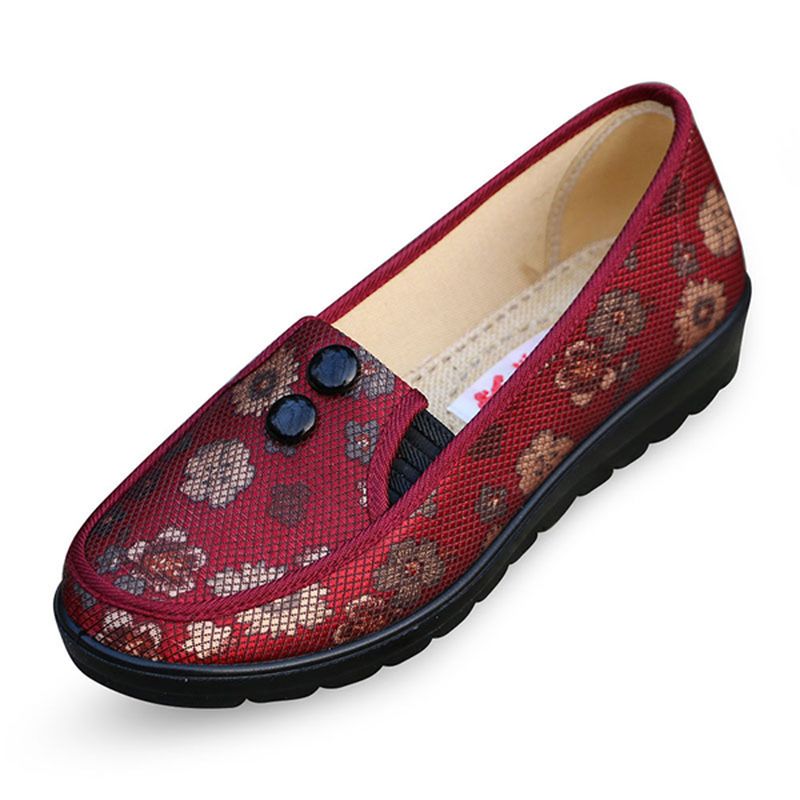 Bloemen Mesh Ademende Slip-on Platte Schoenen Ronde Neus Zachte Zool Flats