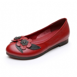 Dames Bloemen Decor Zool Zachte Lederen Loafers