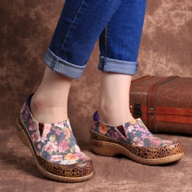 Dames Bloom Flowers Splicing Retro Stitching Slip-on Flats