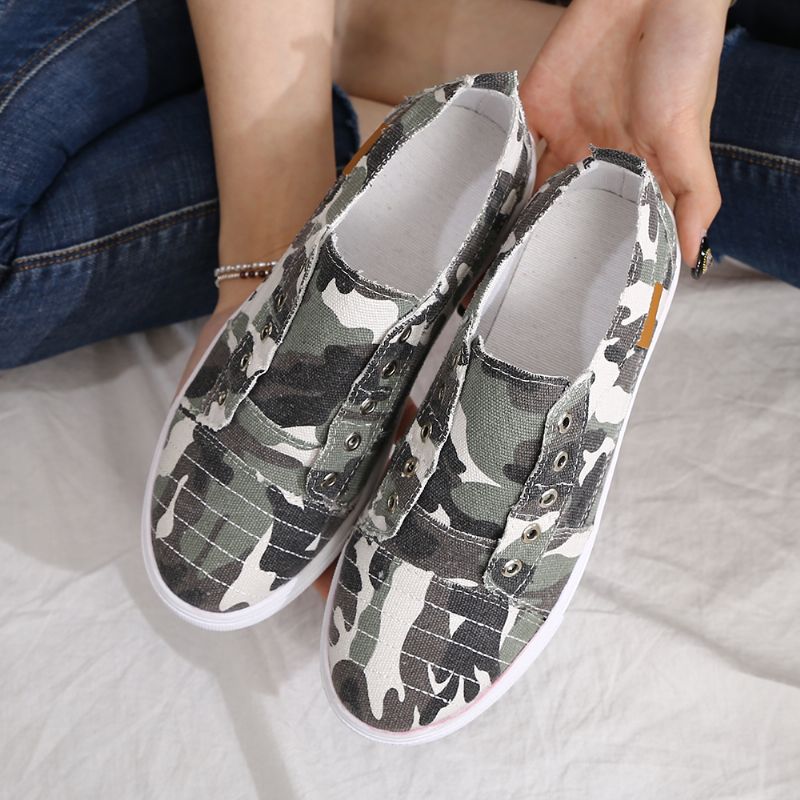 Dames Camouflage Canvas Brede Pasvorm Draagbare Casual Flats