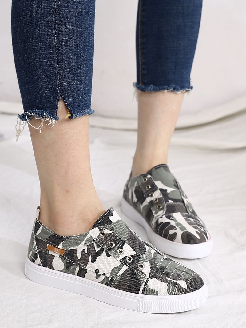 Dames Camouflage Canvas Brede Pasvorm Draagbare Casual Flats