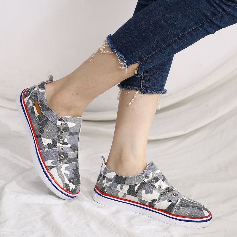 Dames Camouflage Canvas Brede Pasvorm Draagbare Casual Flats
