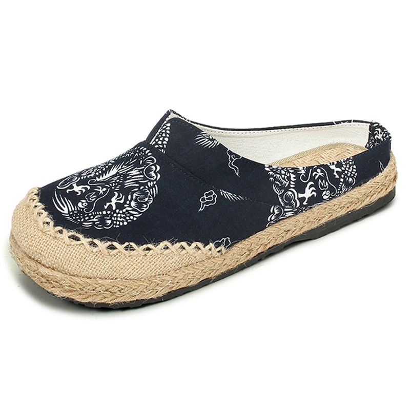 Dames Casual Katoenen Vlas Outdoor Comfortabele Platte Loaferschoenen Met Ronde Neus