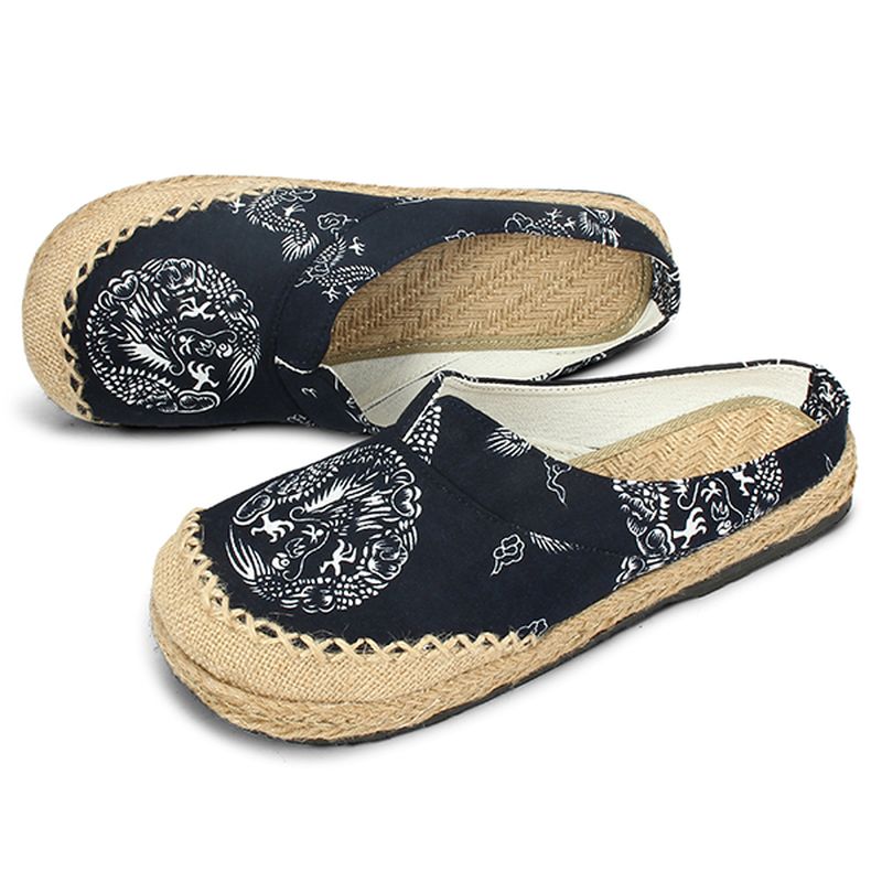 Dames Casual Katoenen Vlas Outdoor Comfortabele Platte Loaferschoenen Met Ronde Neus