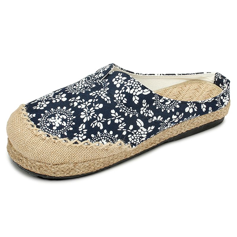 Dames Casual Katoenen Vlas Outdoor Comfortabele Platte Loaferschoenen Met Ronde Neus