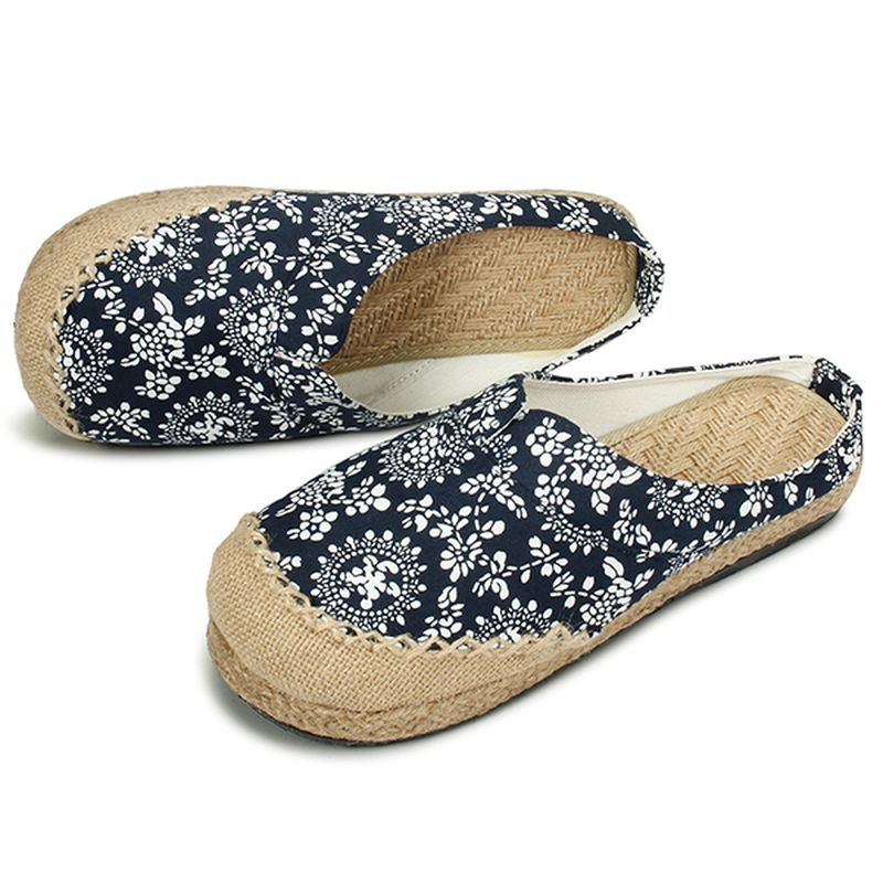 Dames Casual Katoenen Vlas Outdoor Comfortabele Platte Loaferschoenen Met Ronde Neus