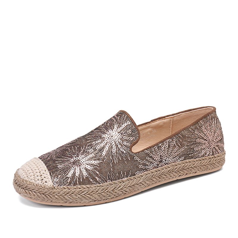 Dames Casual Loafers Met Pailletten En Bloemenpatroon Espadrille Flats