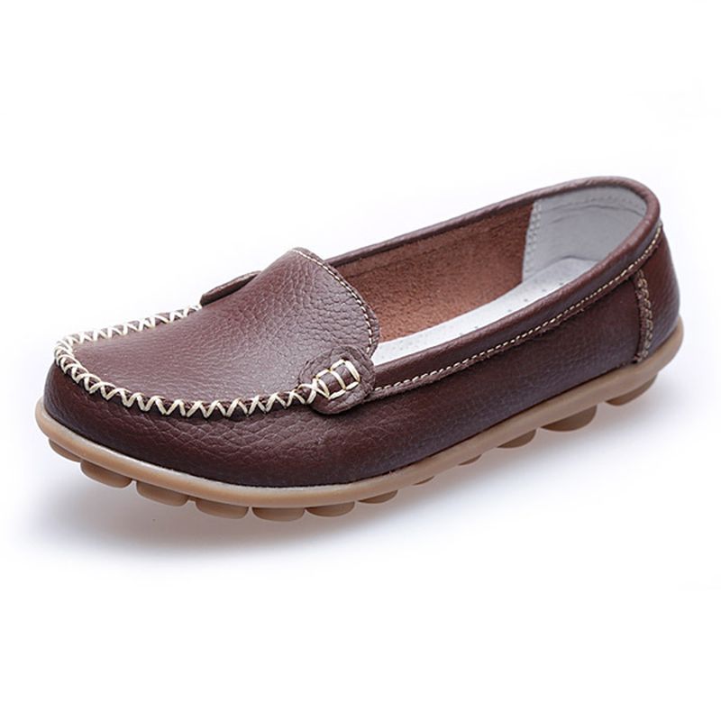 Dames Casual Platte Loafers Met Ronde Neus Zachte Zool Slip Op Platte Loafers