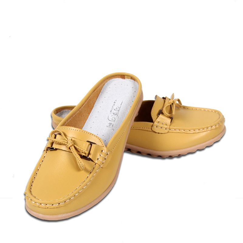 Dames Casual Soft Leather Slip-ons Strik Chique Platte Loafers