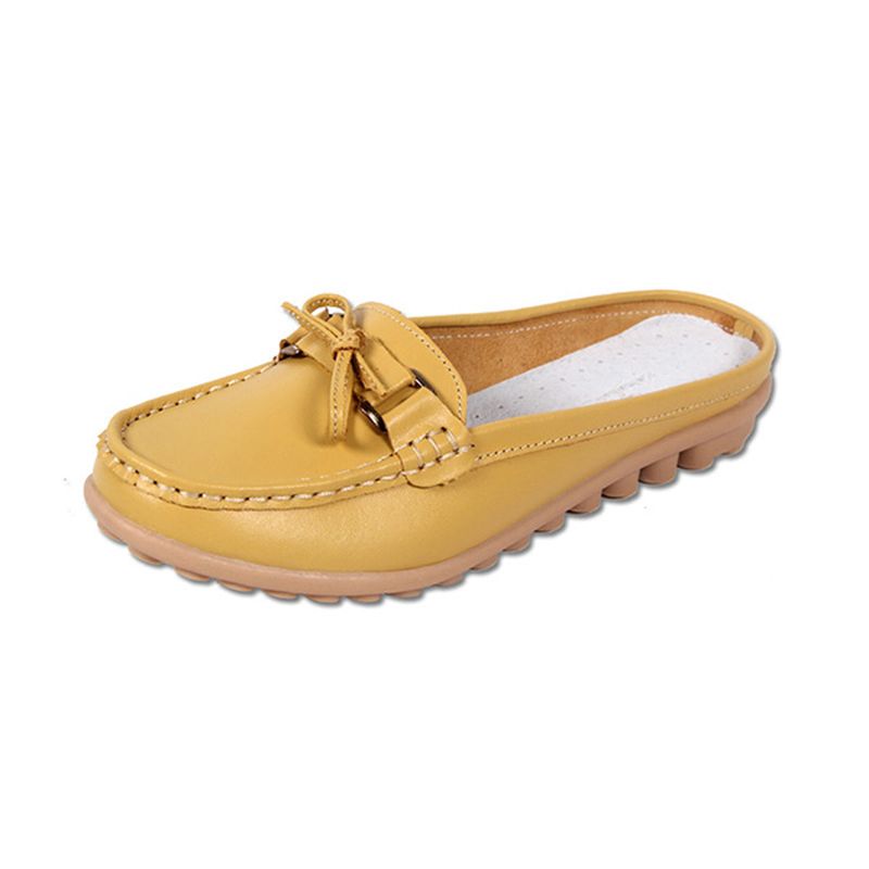 Dames Casual Soft Leather Slip-ons Strik Chique Platte Loafers