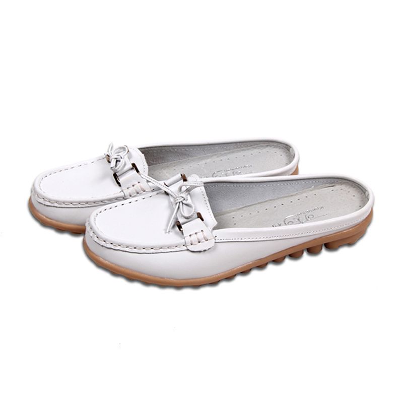 Dames Casual Soft Leather Slip-ons Strik Chique Platte Loafers