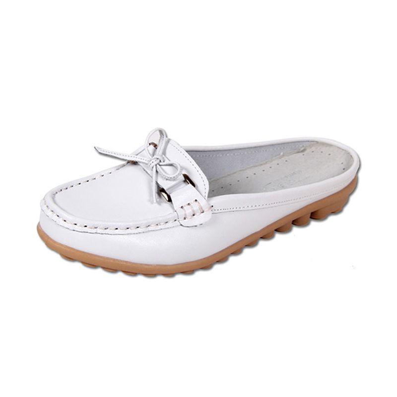 Dames Casual Soft Leather Slip-ons Strik Chique Platte Loafers